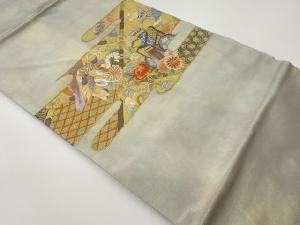 ヱ霞に鳳凰・御所車・草花模様刺繍名古屋帯